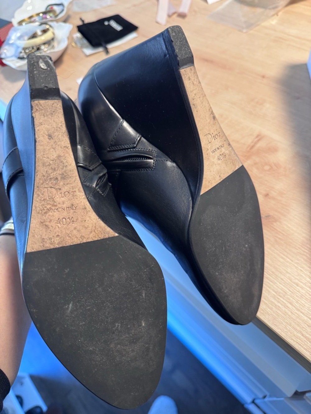 Dior Black Leather Wedge Ankle Boots with Silver Buckle - Picture 6 of 12